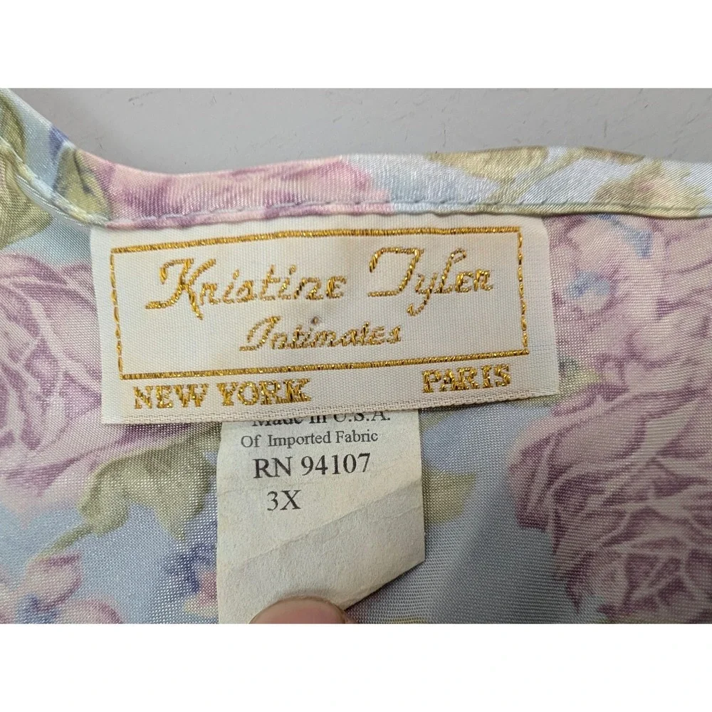 Kristine Tyler‎ Intimates Pajama Set Women's 3X Blue Floral Polyester Satin USA